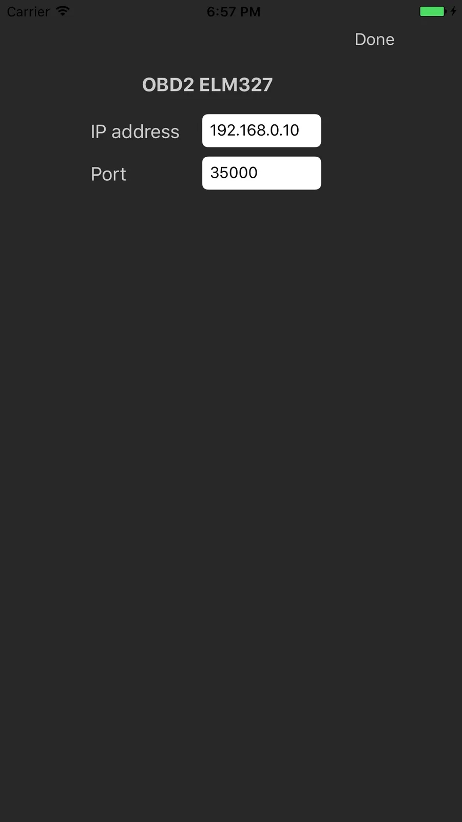 Settings screen